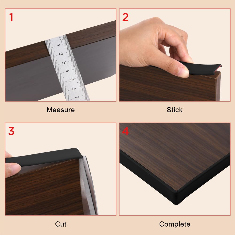 NUTKIT 4m*18mm U-Shape Flexible Furniture Edge Banding, Self Adhesive TPE Kitchen Worktop Edging Strip, DIY Furniture Edge Protectors for Baby Safty, Table Stair Cabinet Corner Edging Trim, Black - Image 4