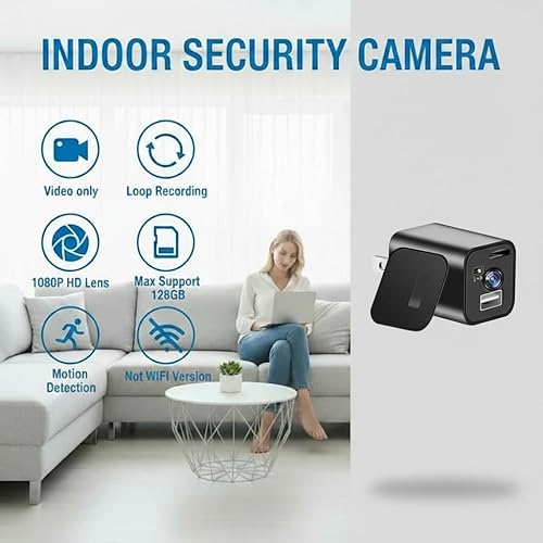 Miniatura 3 de Cámara inteligente inalámbrica espía pequeña con cargador USB discreto con grabación en bucle y detección de movimiento, mini cámara secreta montada