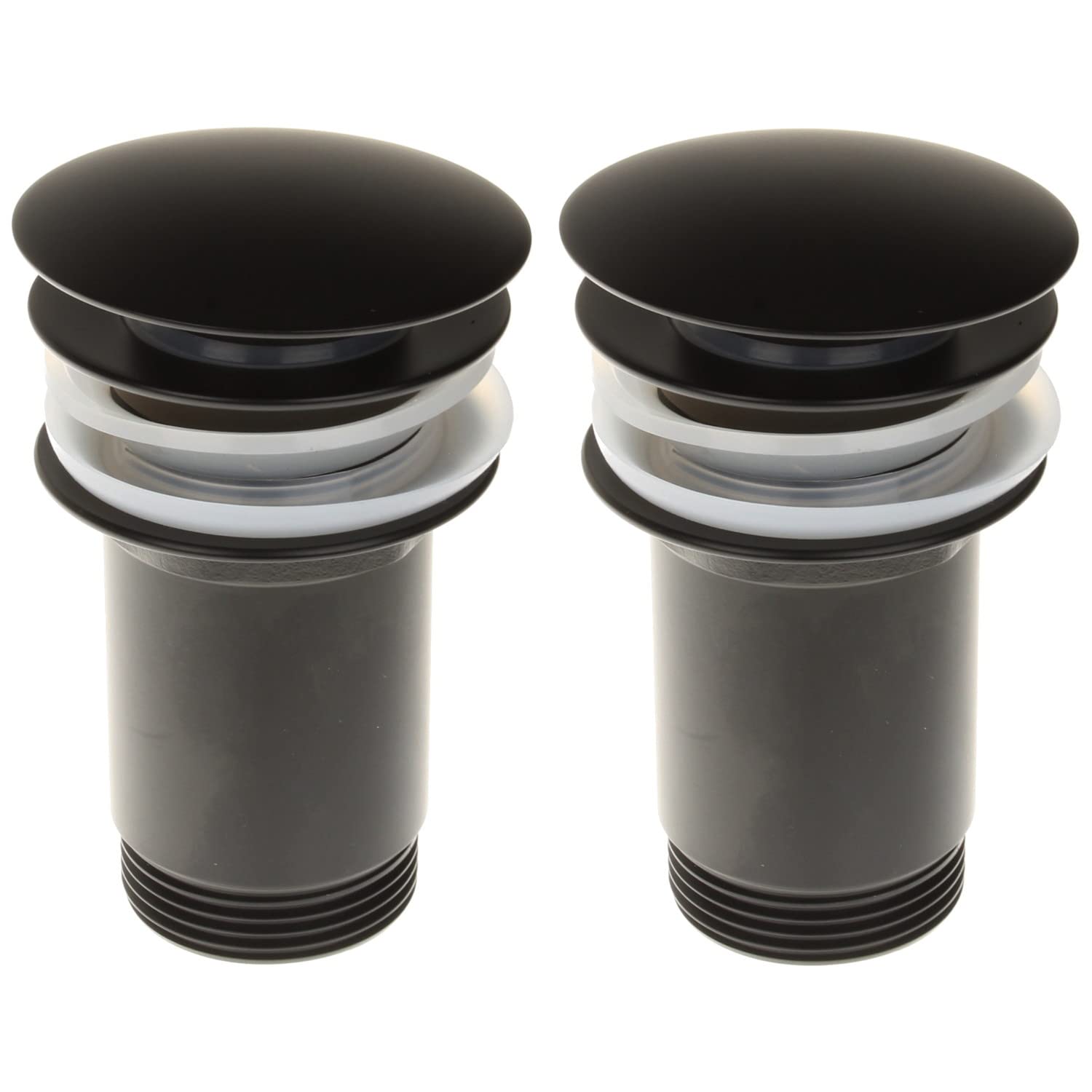 Set di 2 lavabi con troppopieno, colore nero opaco, rotondo, valvola pop up, valvola di scarico