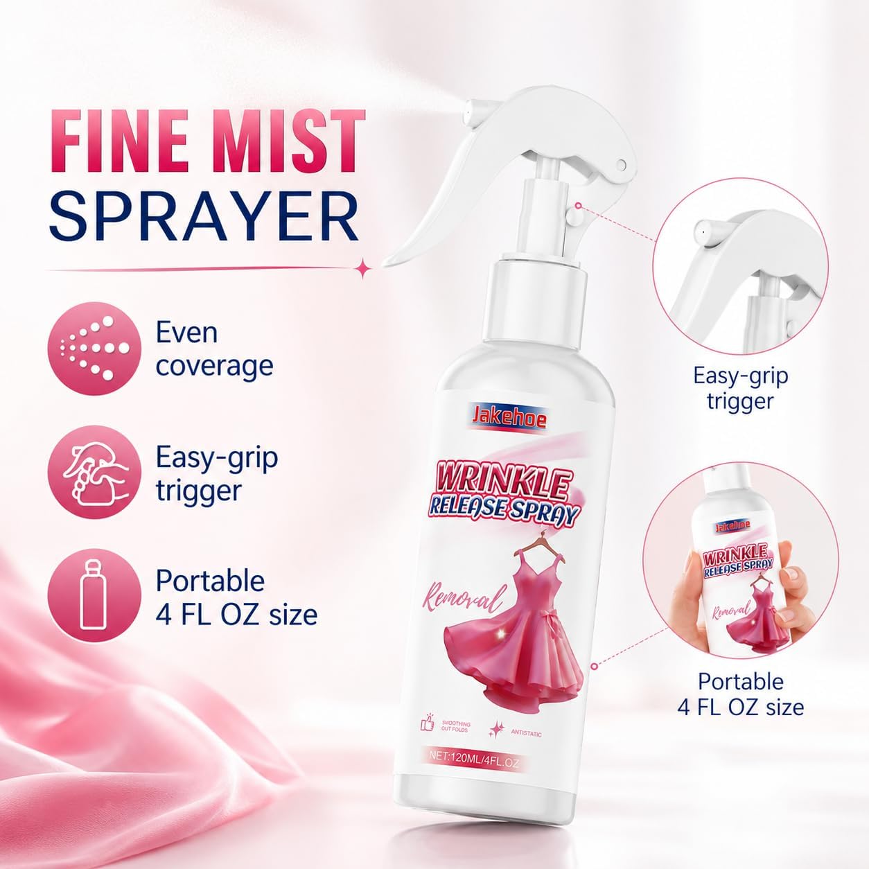 Wrinkle Release Spray Fabric Refresher for Clothes, Anti Static Formula