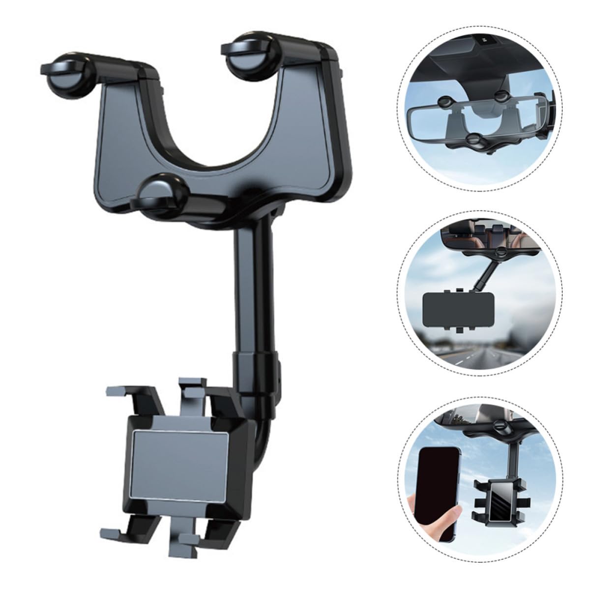 Soporte para Teléfono de Coche para Retrovisor, Abs y PU Negro | Navegación Fácil de Ver, Resistente a Rayaduras, Ajuste para Conducción y Vehículo