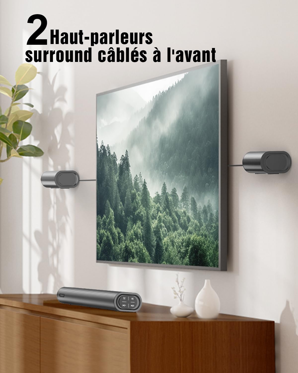 Hiwill 4.1 Dolby Atmos Barre de Son, 300W pour Smart TV avec Caisson de Basses, 2 Enceintes Surround Avant, Barre de Son pour Haut-Parleur TV, Basses réglables, HiElite A41