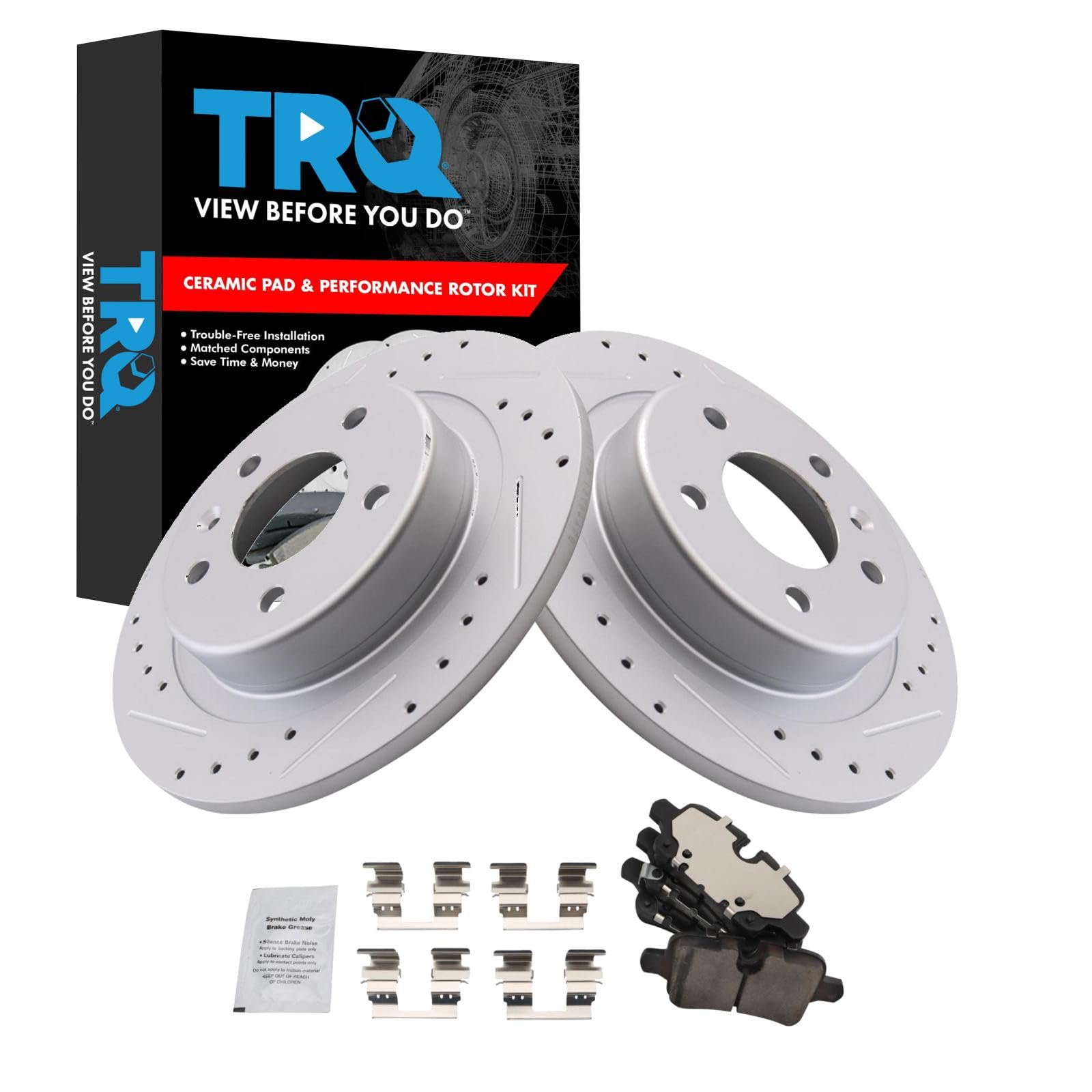 TRQ Performance Rear Brake Pad and Rotor Set Ceramic Coated Compatible with 2021 Chevrolet Equinox 2020-2021 Malibu 2021 GMC Terrain