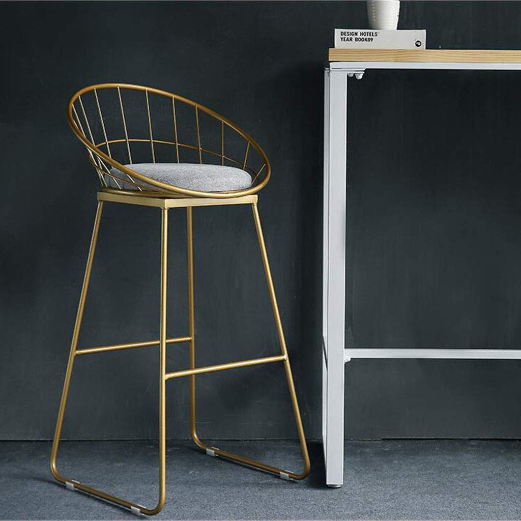 Taburete de bar moderno con patas de metal, taburete alto con respaldo y reposapiés para cocina, pub, bar, altura del asiento 64,8 cm, color gris