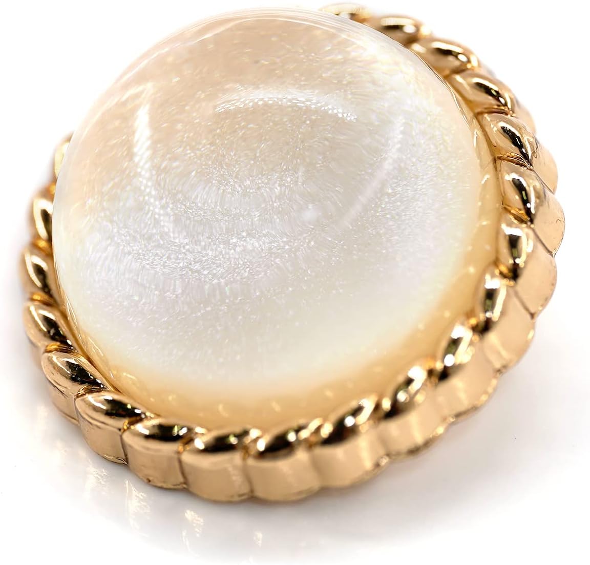 20 pcs Clear Glass Dome White Shimmer Layer Sewing Metal Shank Coat Buttons -25mm -1"