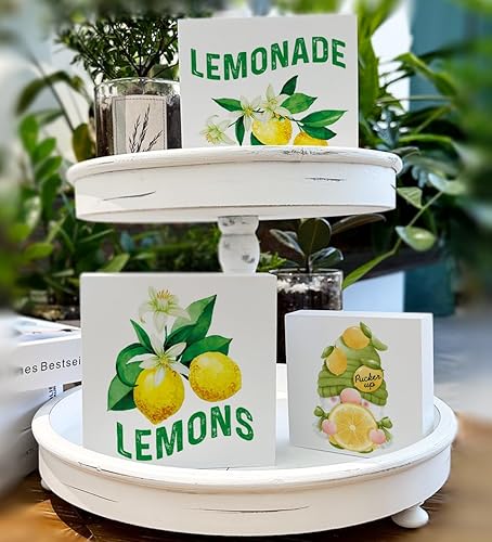 Miniatura 5 de Decoración de limones de verano para el hogar, granja, limonada de limón, bandeja escalonada, decoración de 3 piezas de madera, letreros decorativos