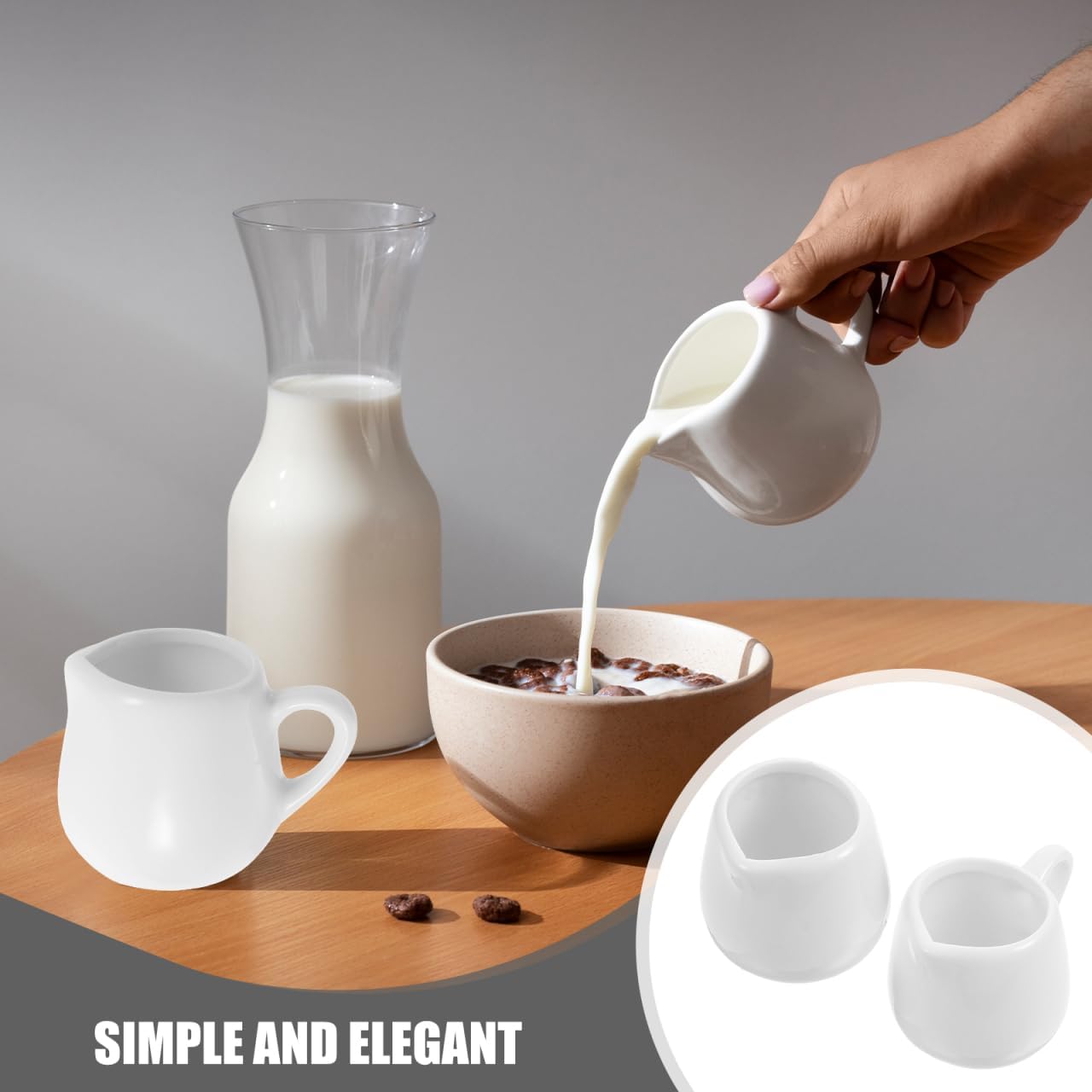 Hemoton 6Pcs Mini Ceramic Milk Cups with Handle and without Handle 1.88X1.69X1.61In Small Creamer Pitchers for Coffee Sauce and Latte Practical Porcelain Serving Cups for Kitchen and Dining