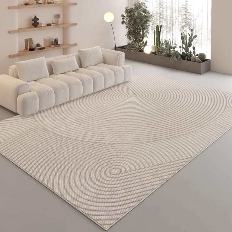Tapis de Sol antidérapant Lavable 130 x 200 cm, Doux, à Poils Courts, pour Chambre à Coucher, Design Patchwork géométrique, Beige - Idéal pour Le salo
