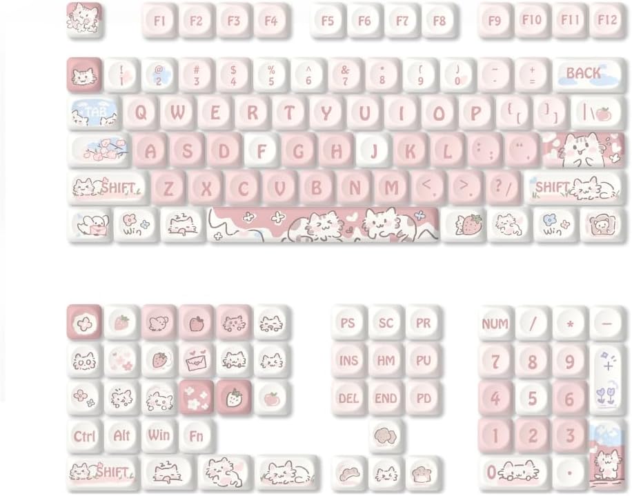 Color Keycaps Strawberry Kitten 132Keys MOA Height Set for Mechanical Keyboard