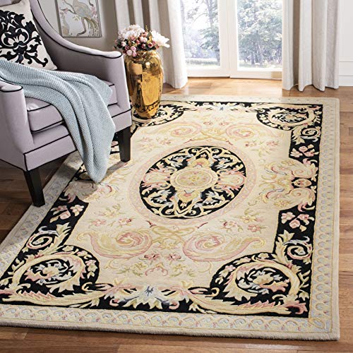 SAFAVIEH Savonnerie Collection Area Rug - 9' x 12', Ivory & Gold, Handmade Traditional European Wool, Ideal for High Traffic Areas in Living Room, Bedroom (SAV206A)