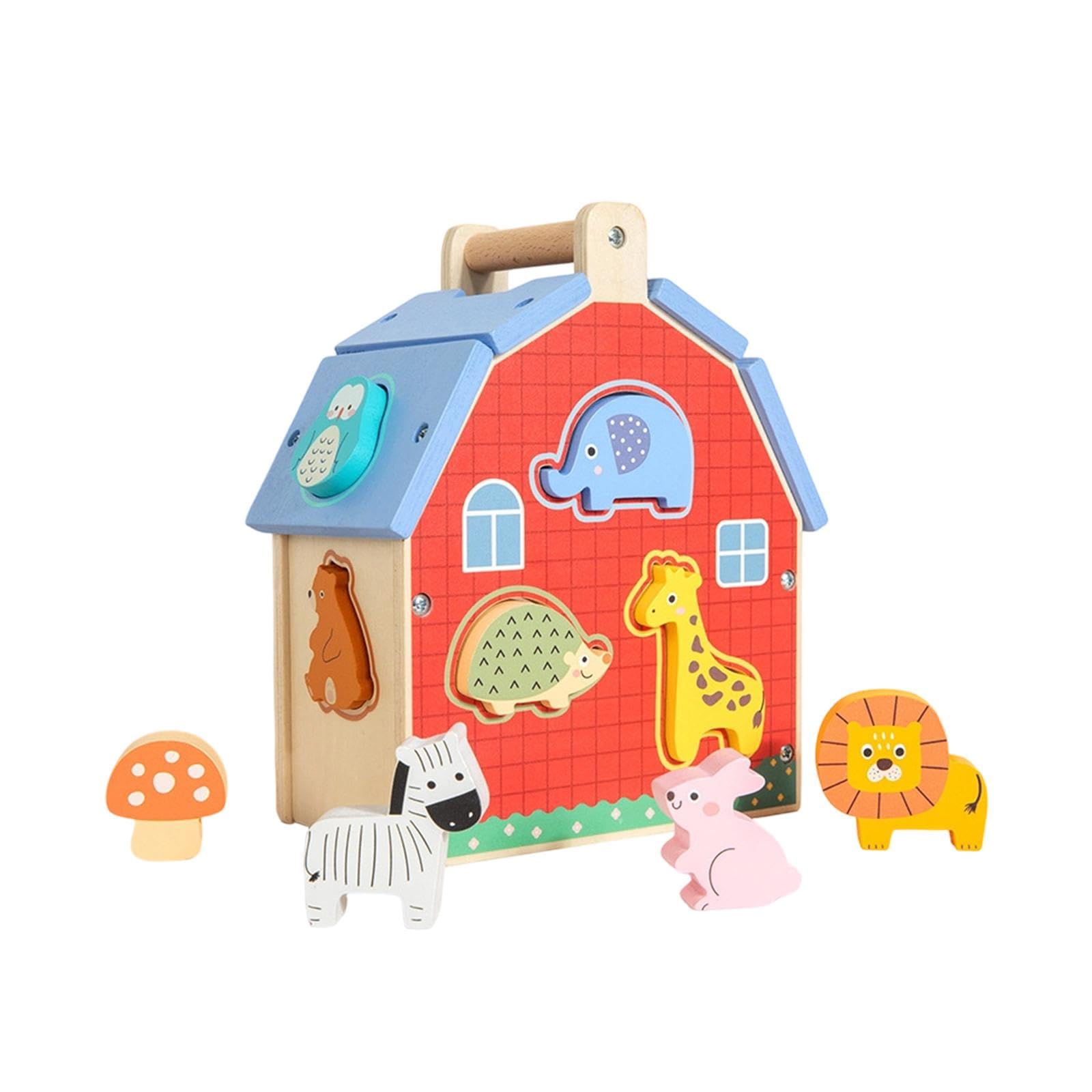 Casa de Bloques Interactivos de Madera para Clasificar Formas, Cumpleaños para Niños de Preescolar.
