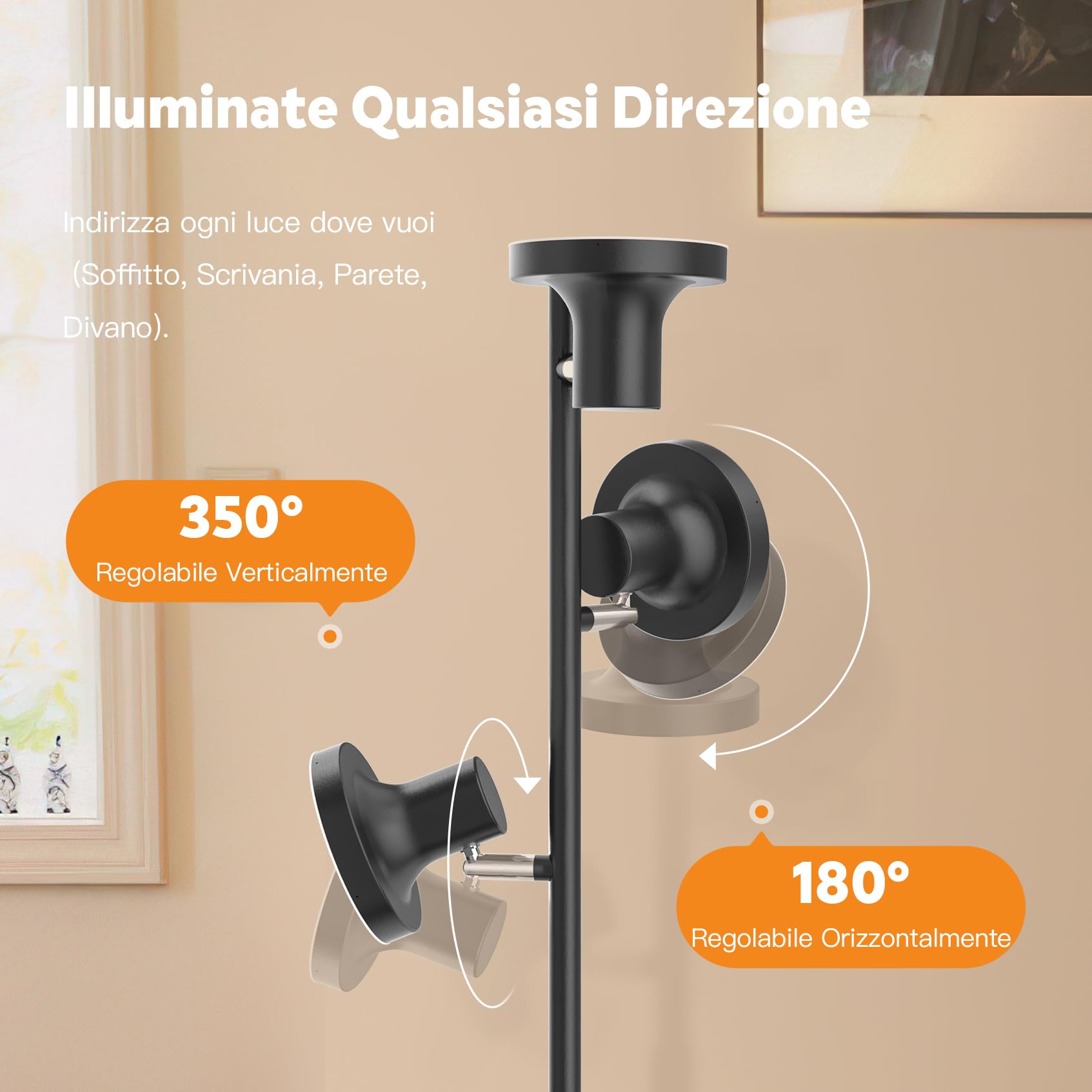 SIBRILLE Lampada da Terra Salotto 36W, 2500LM Piantana Lampada da Terra con Telecomando, 2700K-6500K Dimmerabile Lampade da Terra LED 3 Luci Individuale Controllo per Soggiorno, Lettura e Ufficio