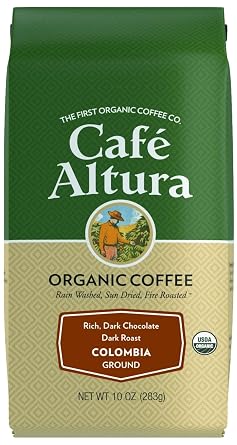 Cafe Altura Ground Organic Coffee, Colombia, 10 oz Bag Pack of 1