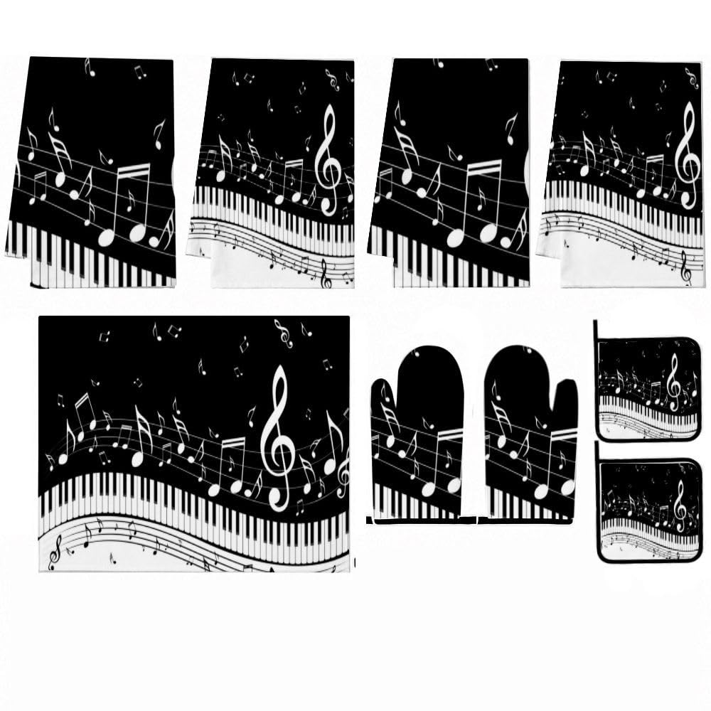 Set di 9 note musicali per pianoforte, 2 decorazioni da cucina e accessori
