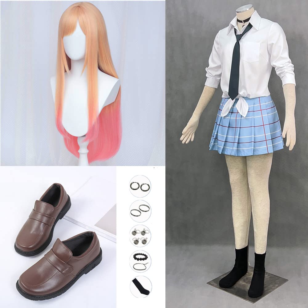 Disfraz de anime para cosplay de Kitagawa, falda a cuadros, traje de peluca y zapatos