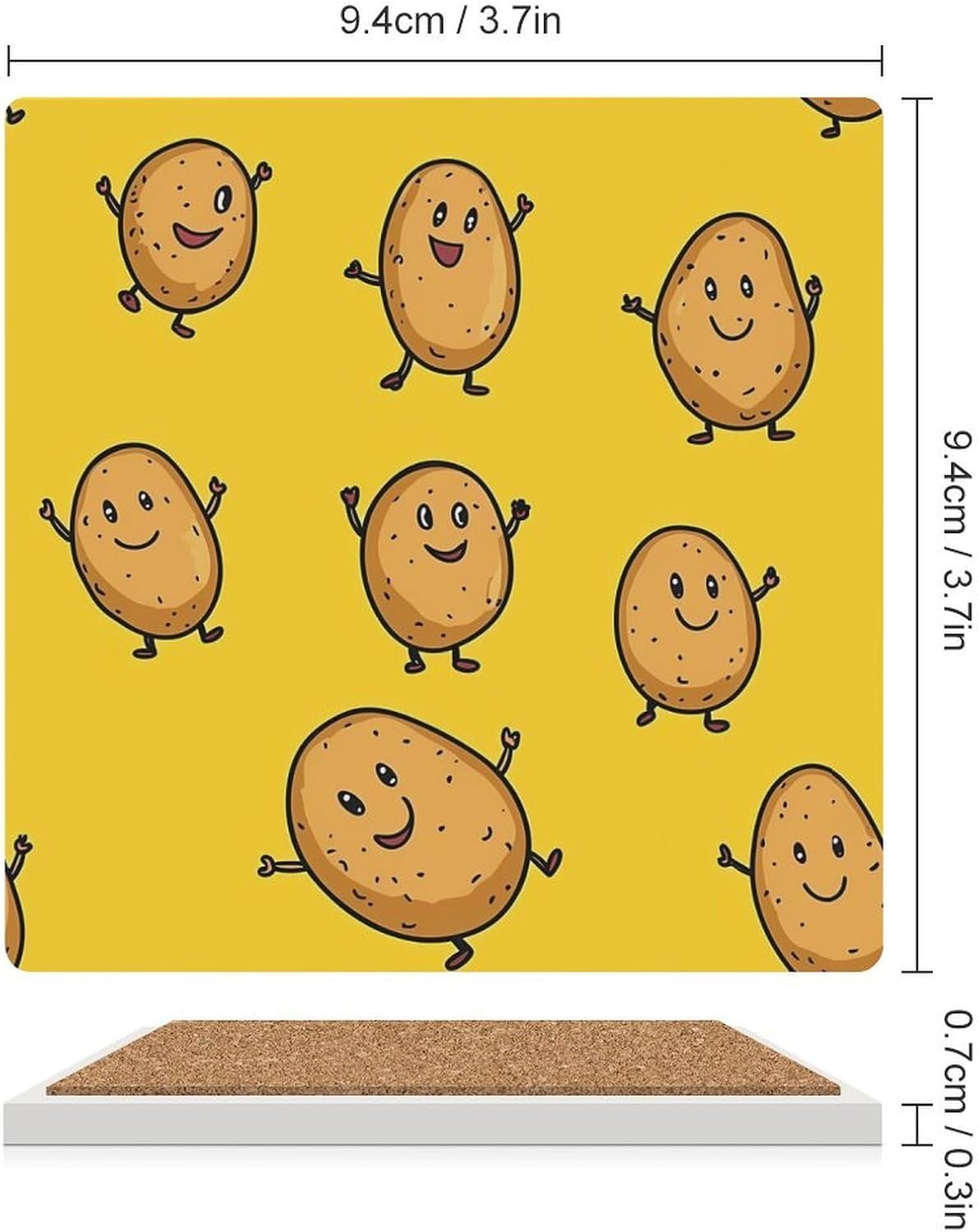 Cute Potatoes Coasters for Drinks Square Table Coasters Set Cup Mats with Cork Base