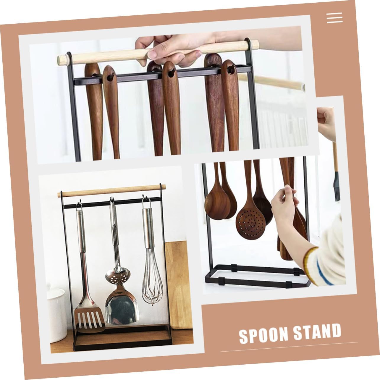 Unomor Multi-function Spoon and Utensil Storage Rack Easy-clean Kitchen Organizer for Pots Pans and Accessories Contemporary Design for Home Use