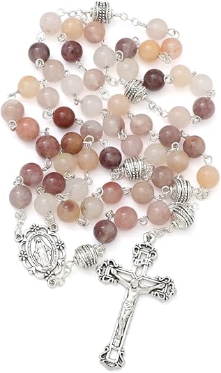 KOMI 8mm Natural Stone Beads Rosary Necklace Rosarios Catolicos Para Mujer Catholic Rosary Beads for Women Christian Gifts