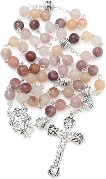 KOMI 8mm Natural Stone Beads Rosary Necklace Rosarios Catolicos Para Mujer Catholic Rosary Beads for Women Christian Gifts