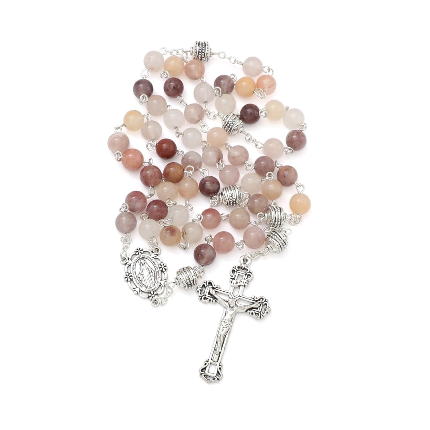 KOMI 8mm Natural Stone Beads Rosary Necklace Rosarios Catolicos Para Mujer Catholic Rosary Beads for Women Christian Gifts