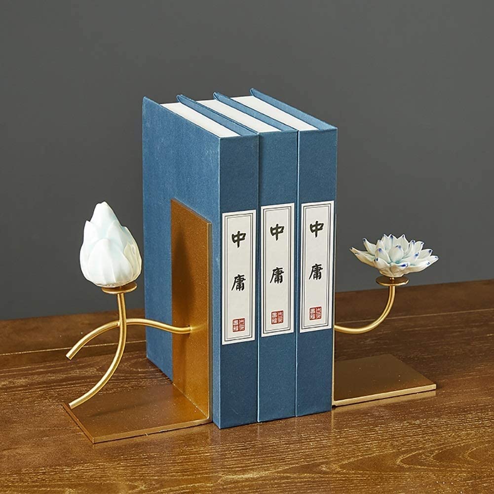 Fermalibri Supporti Libreria Fermalibri Ceramica Lotus Fermalibri Base in Metallo Fermalibri Ufficio Desktop Fermalibri Creatività Scaffale Libro Titolare Decorativo Casa 1 Coppia Fermalibri Decor
