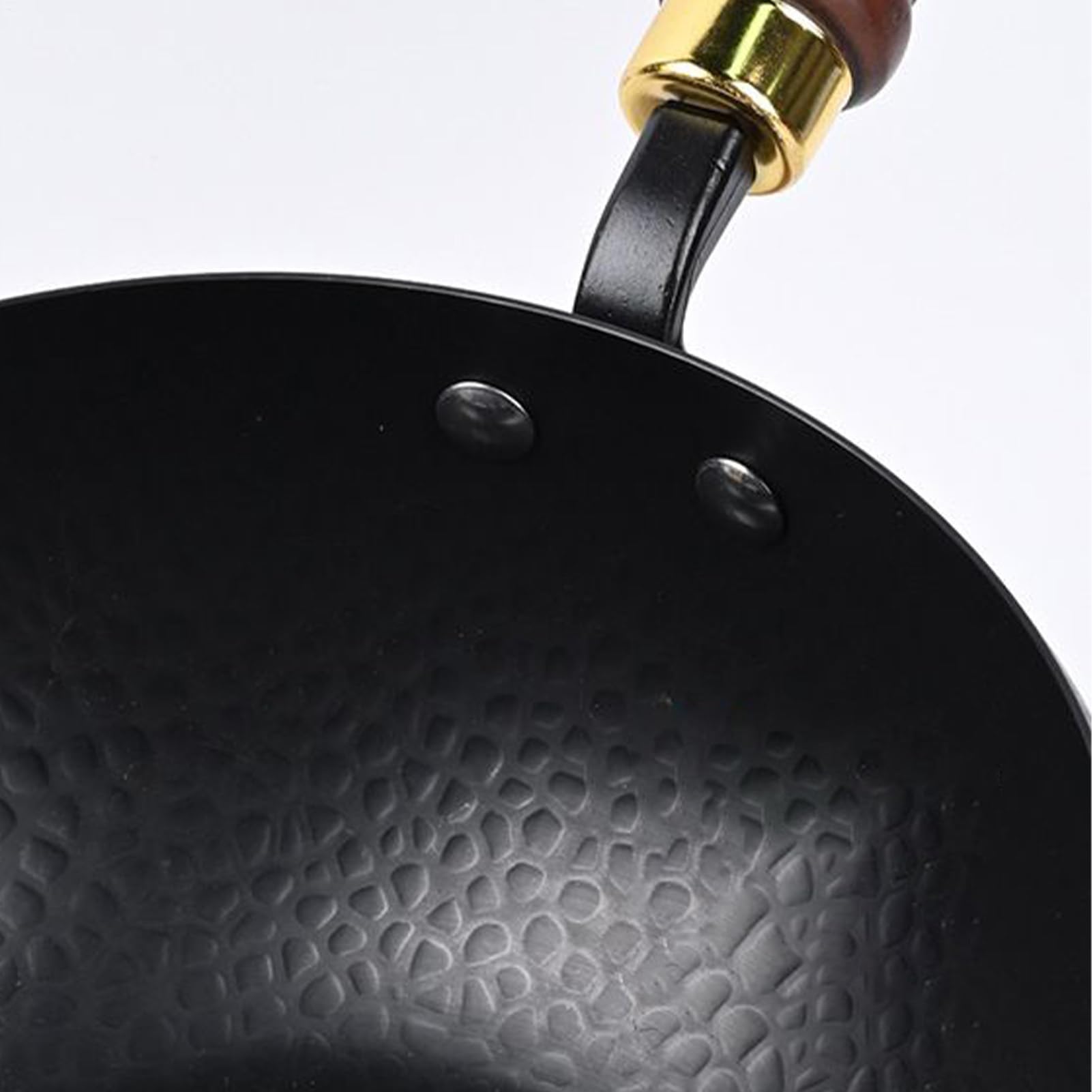Padella in ferro giapponese, 24 cm, wok cinese in ferro con coperchio e manico in legno, padella antiaderente non rivestita per casa, esterni, ristorante, campeggio