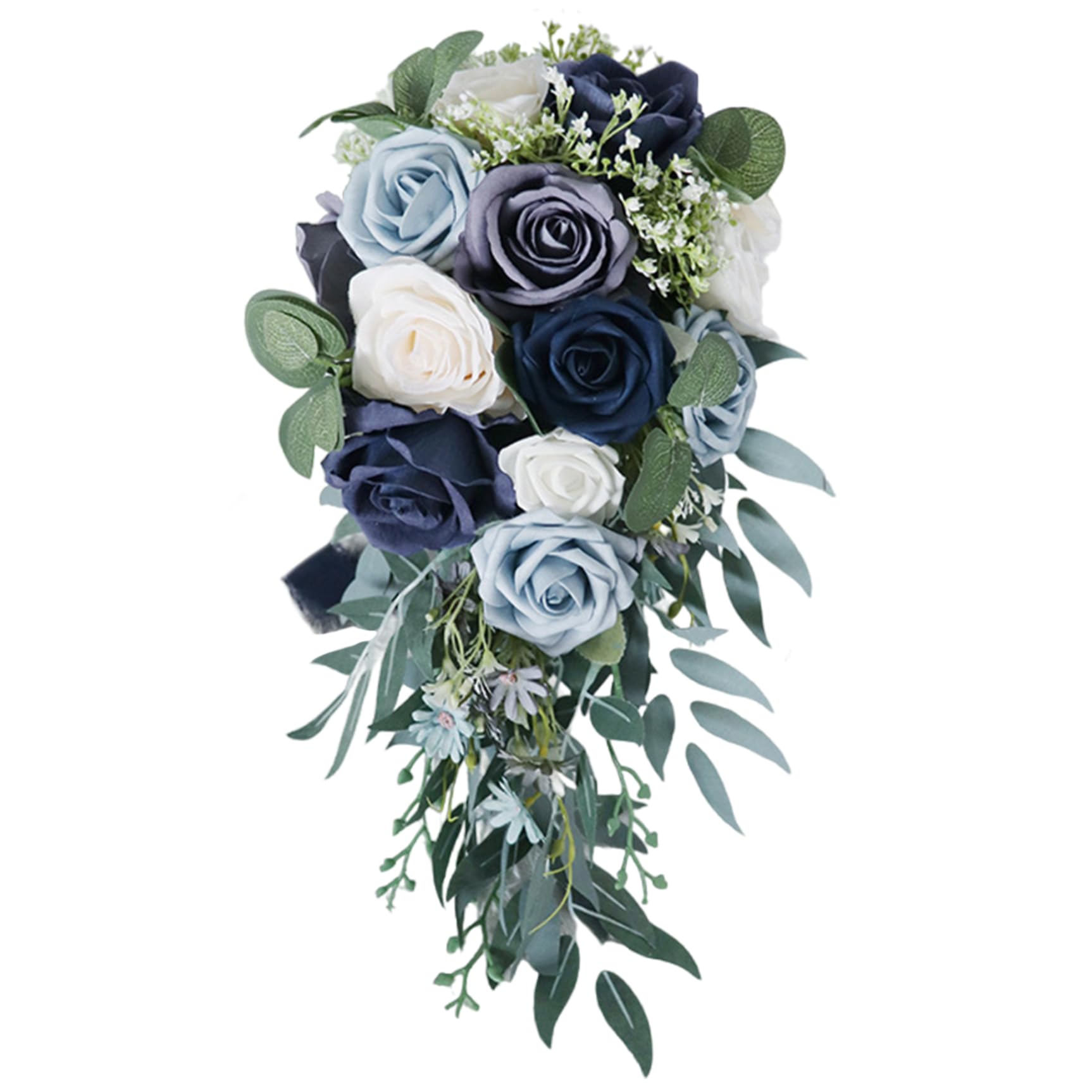 Bouquet de mariée cascade de roses bleues pour cérémonie d'église