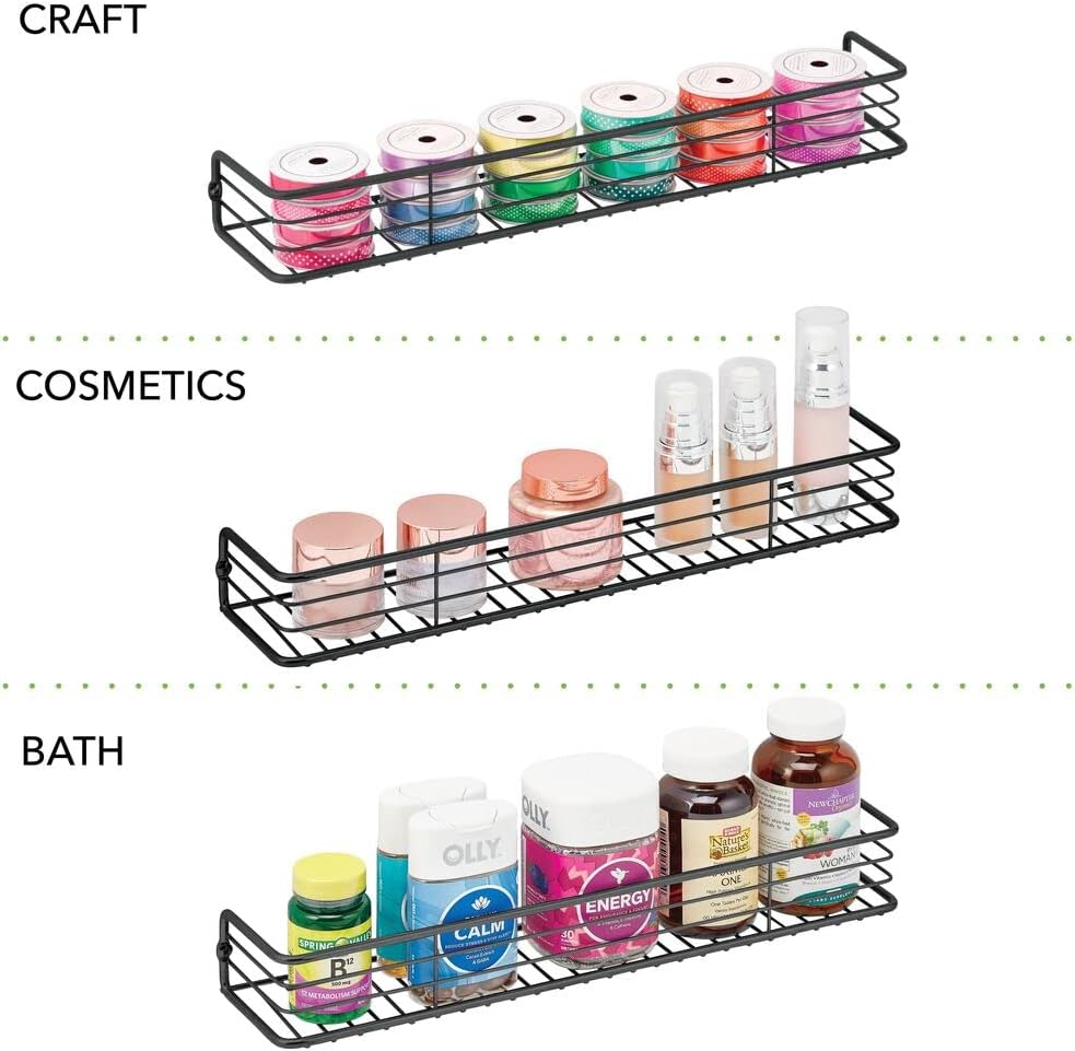 mDesign Metal Wire Wall Mount Spice Rack Shelf - Organizer for Kitchen Cabinet, Cupboard, Food Pantry - Bottle Holder - 16 Inches - Black