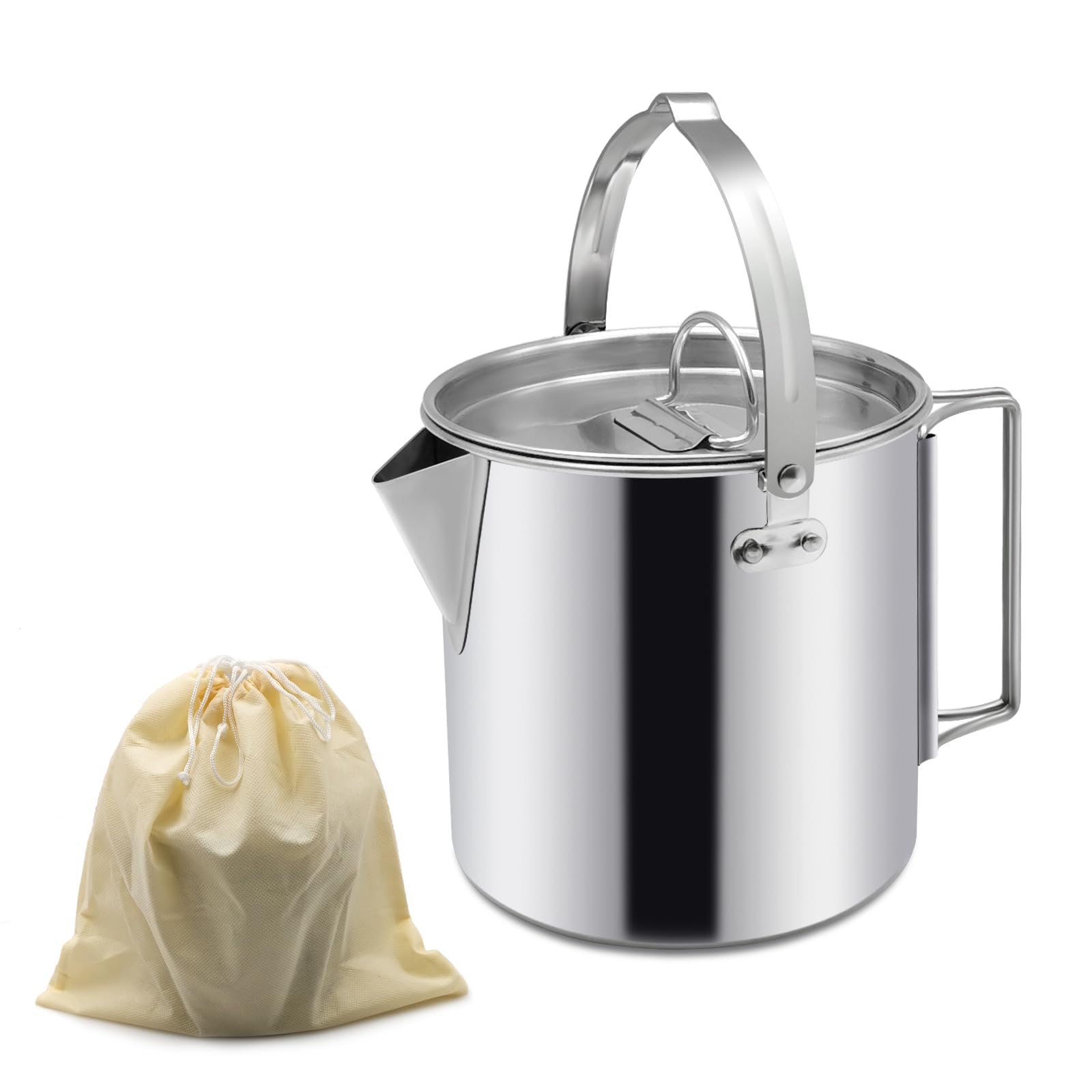 Kit Bouilloire Camping 1,5L + 2 Tasses Pliables - Matériaux Silicone Et Inox - Neuf Sous Emballage