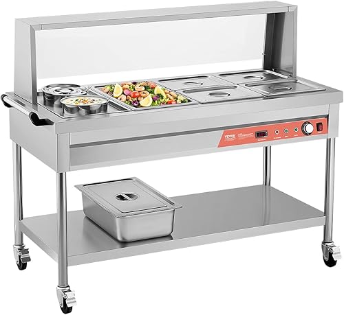 Miniatura 20 de VEVOR Calentador de alimentos comercial, 7 bandejas + 2 ollas, mesa de vapor eléctrica, 1800 W, calentador de alimentos profesional para catering de