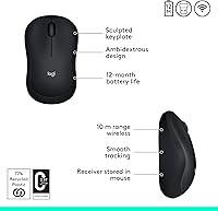 Vista 6 de Logitech Ratón inalámbrico M185, 2.4 GHz con mini receptor USB, duración de la batería de 12 meses, seguimiento óptico de 1000 DPI, ambidiestro