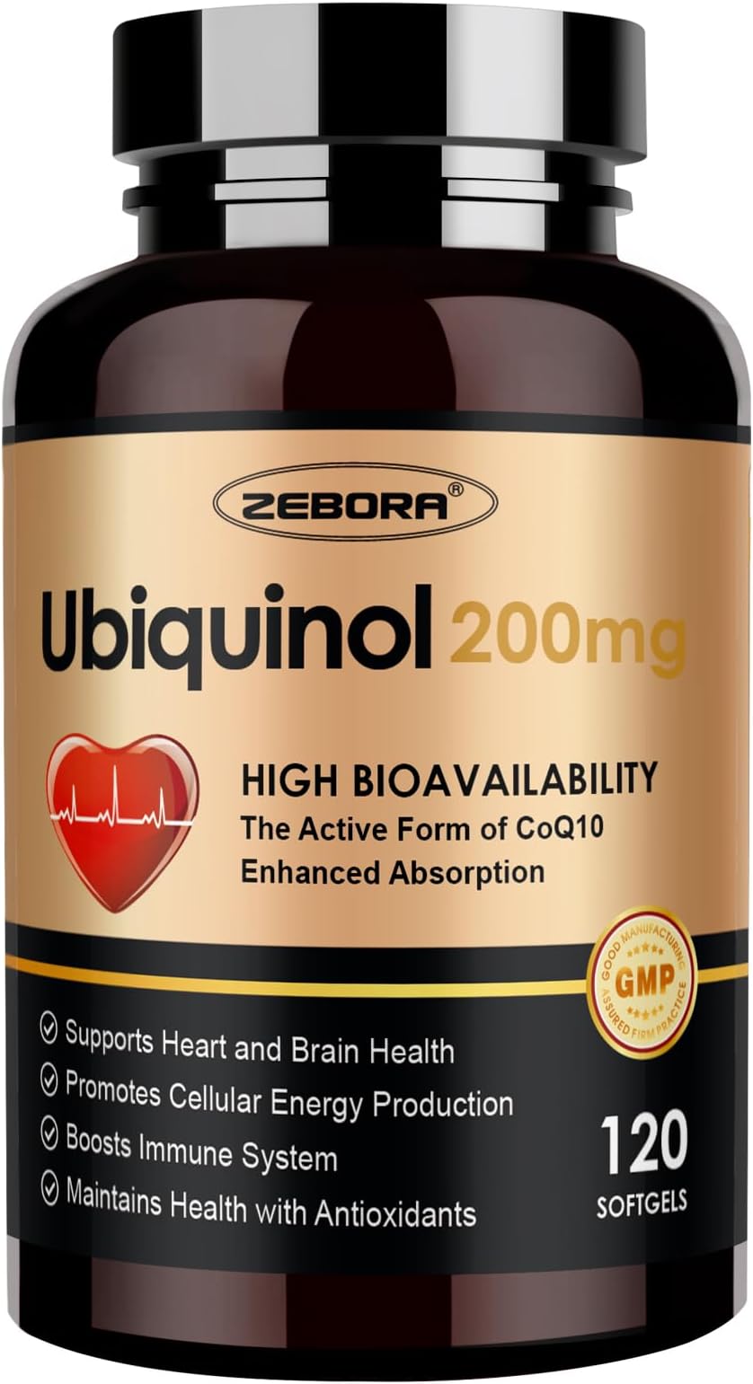 Ubiquinol CoQ10 200mg Softgels, 4-in-1 Powerful Antioxidant for Heart and Vascular Health, Essential for Energy Production, Max Absorption Active Form of CoQ10, 120 Softgels