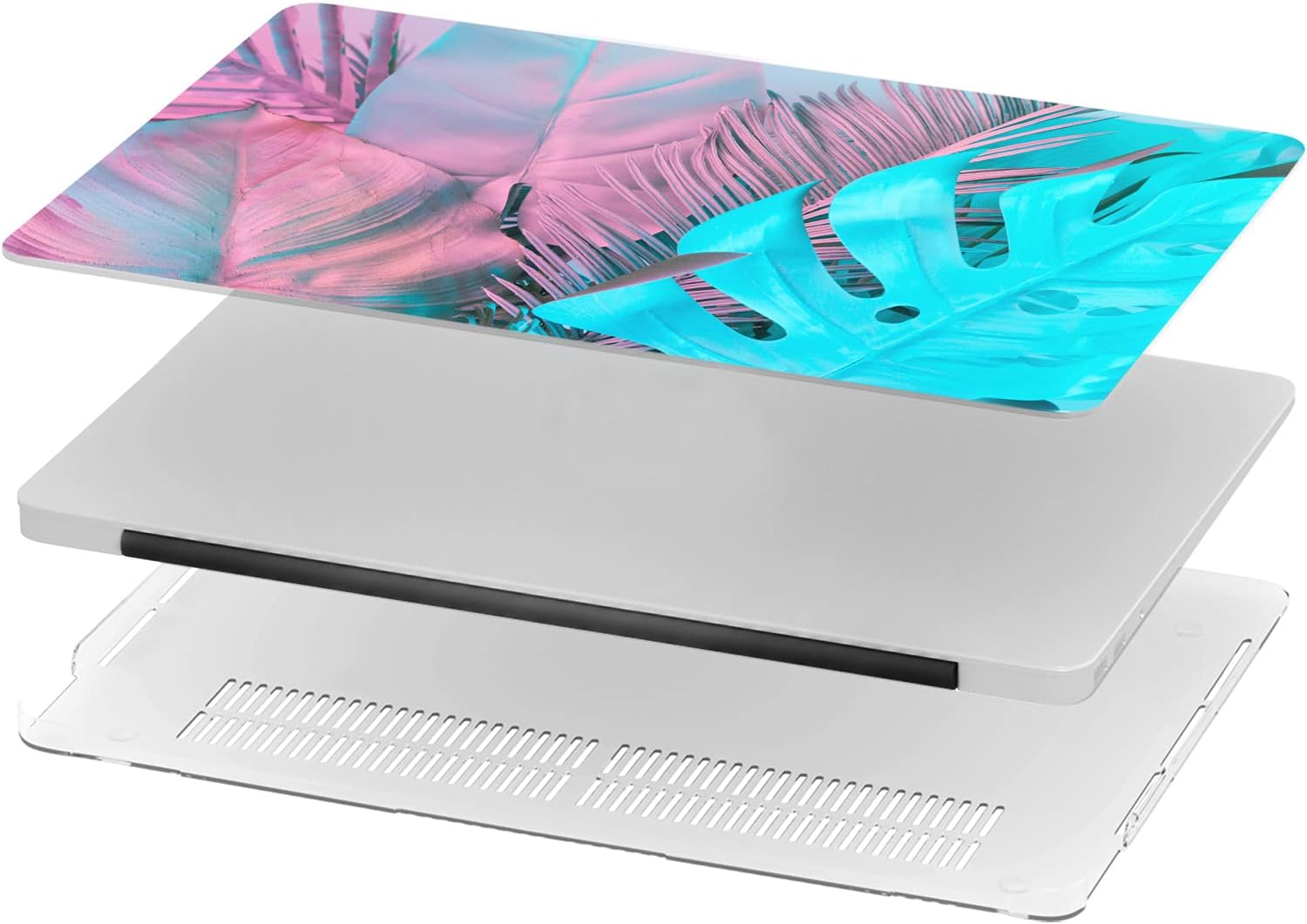 Mertak Hard Case Compatible with MacBook Pro 16 14 Air 15 13 inch M3 M2 M1 Mac 2024 2023 2022 2018 Colored Leaves Protective Touch Bar Artistic Cover Painted Clear Plastic Pink Blue Laptop Tropical