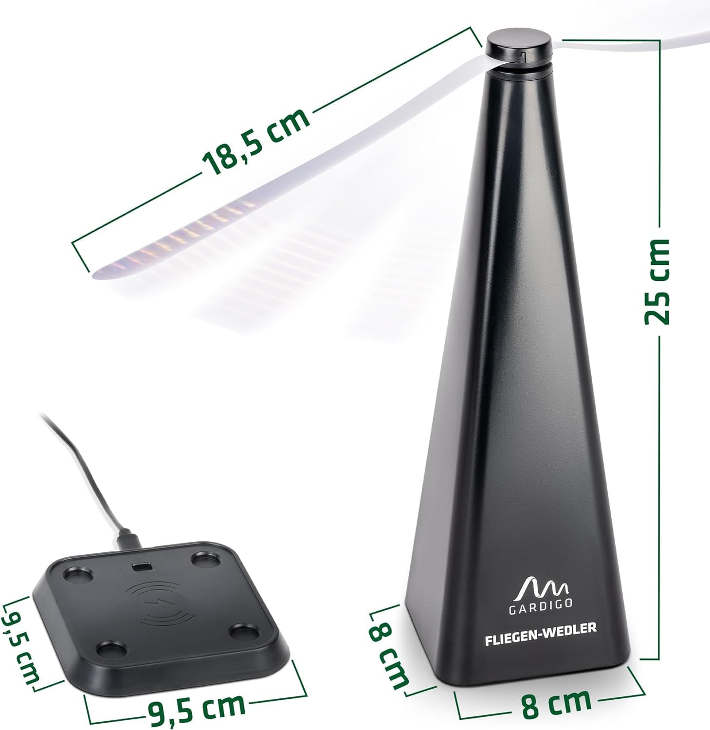 GARDIGO® Repellente Mosche Professionale con Base Ricarica USB | Scacciamosche Cibo per Casa, Giardino, Ristorante, Catering | Ventilatore da Tavolo Anti Mosche Esterno, Interno | Anti Moscerini