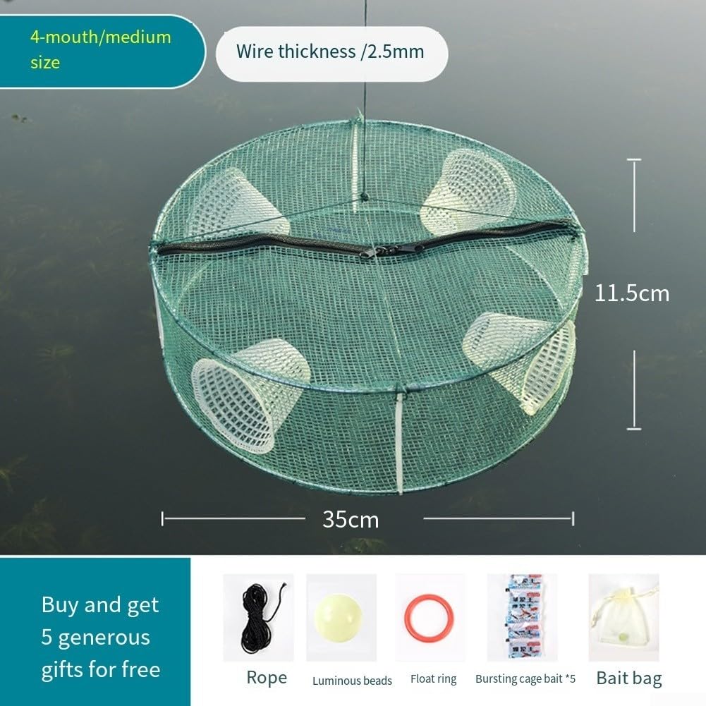 Trappola per pesci pieghevole con ingresso in nylon, gabbia per gamberetti, per pesca d'acqua dolce e salata, portatile, pieghevole, con confezione di accessori, verde (D)