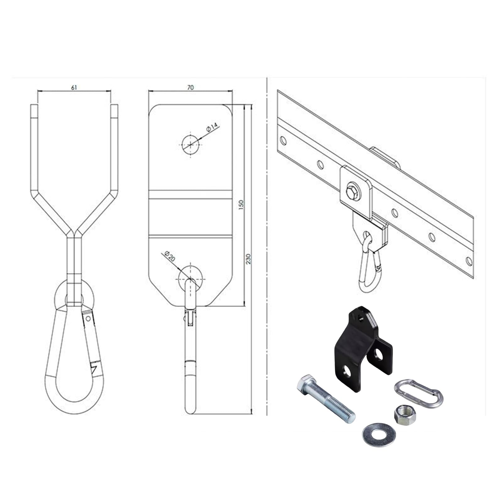 Fitnessgeräte Halterung Zubehör für Yoga Trainingsband inklusive Halterung Karabiner Clip Schraubstange Schraubgewinde Yoga Training