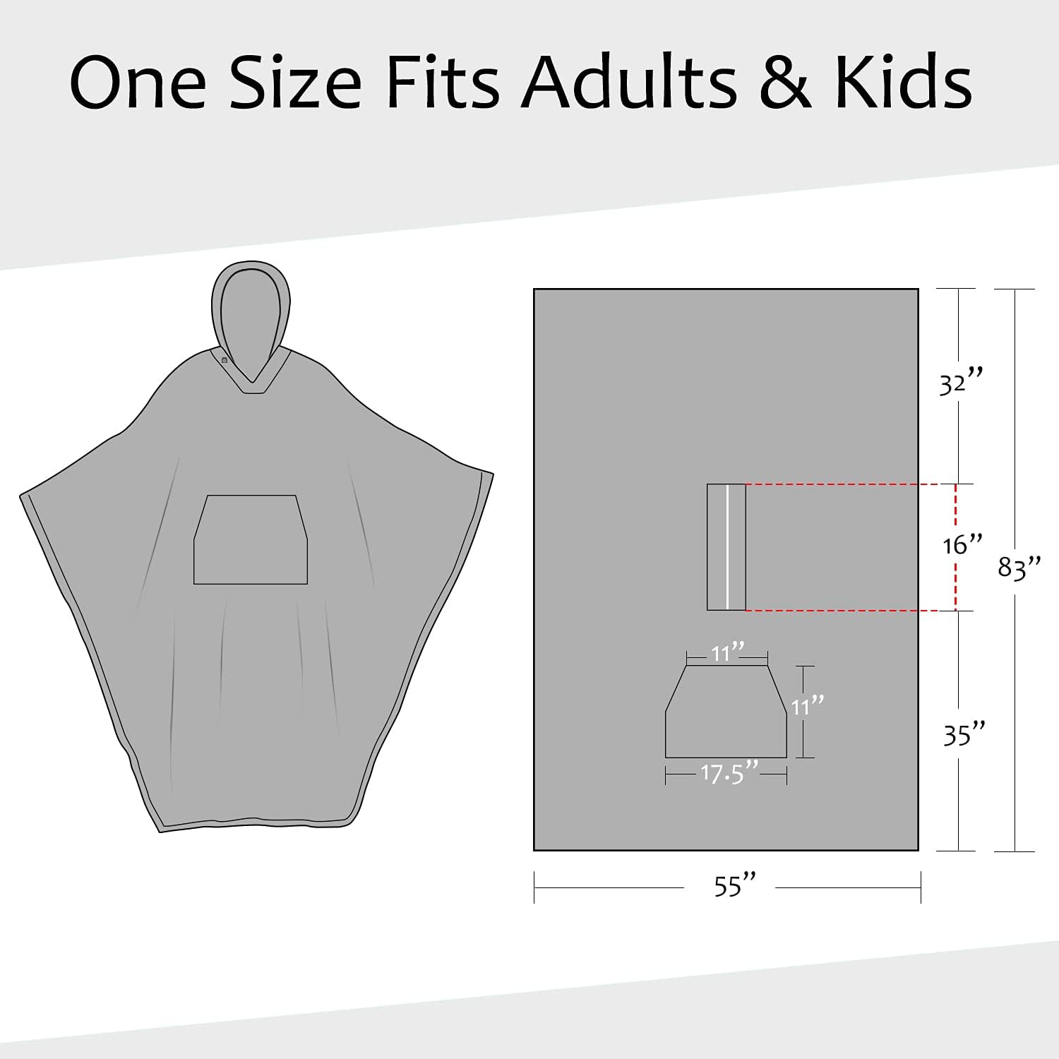 Hooded Poncho Blanket, Fleece Wearable Throw Wrap with Hood and Pocket, Warm Cozy Soft for Adult Women Men Kids, Indoor or Outdoor Grey - Image 6