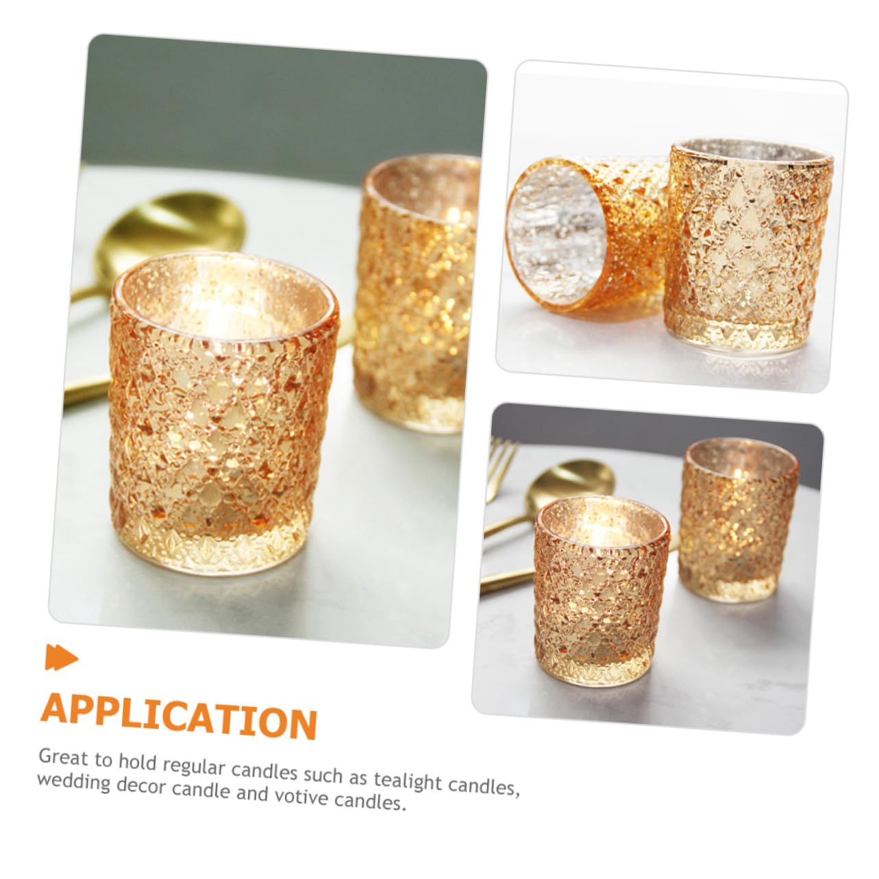 Set 12 Pezzi Porta Candele in Vetro Oro Design Europeo Elegante e Portatile per Decorazioni Romantiche in Occasioni Speciali e Vita Quotidiana