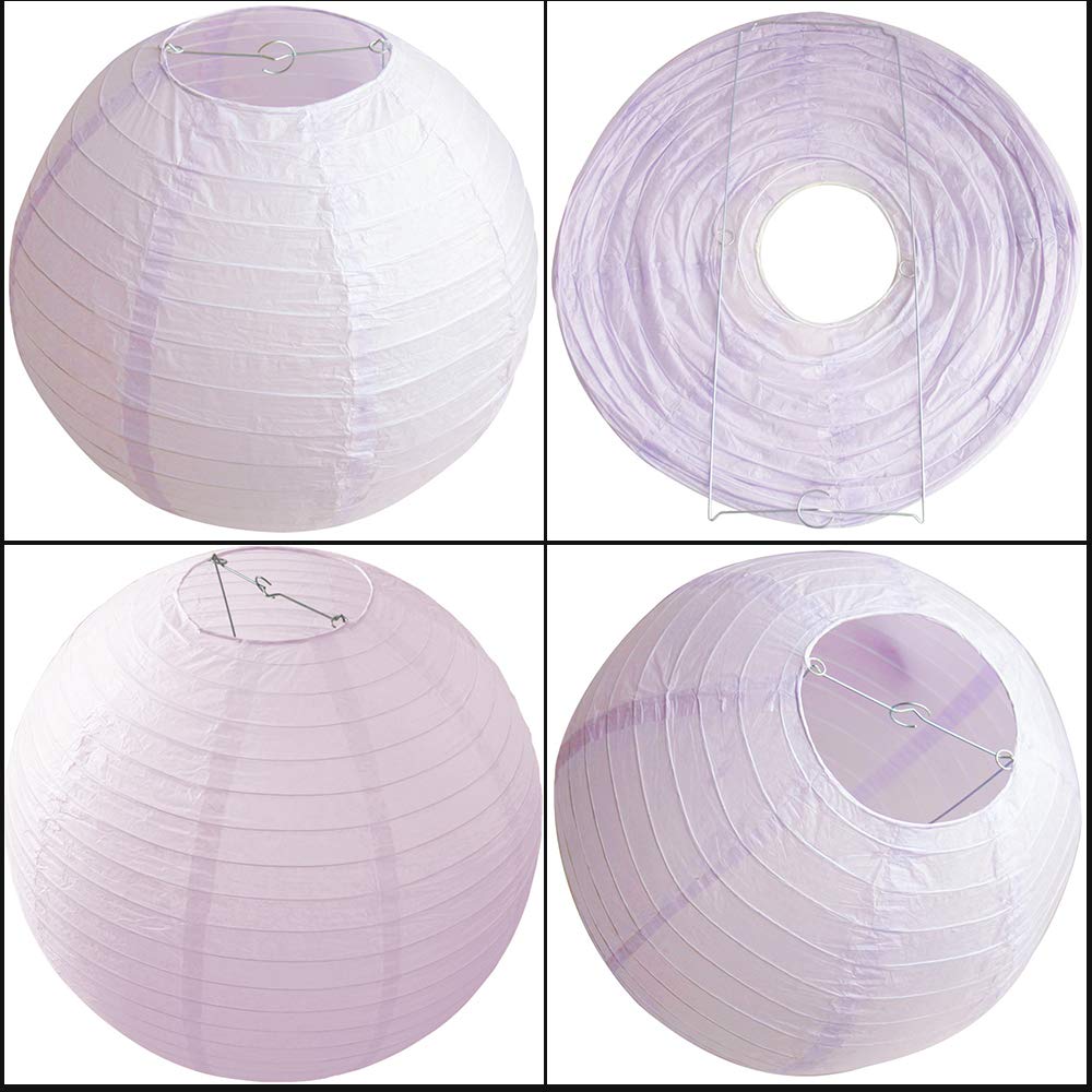 Time to Sparkle Tissue Paper Round Lanterns LampShade Lamp Shade Wedding Birthday Party Decoration | Light Purple, 8"(20cm) | - 3