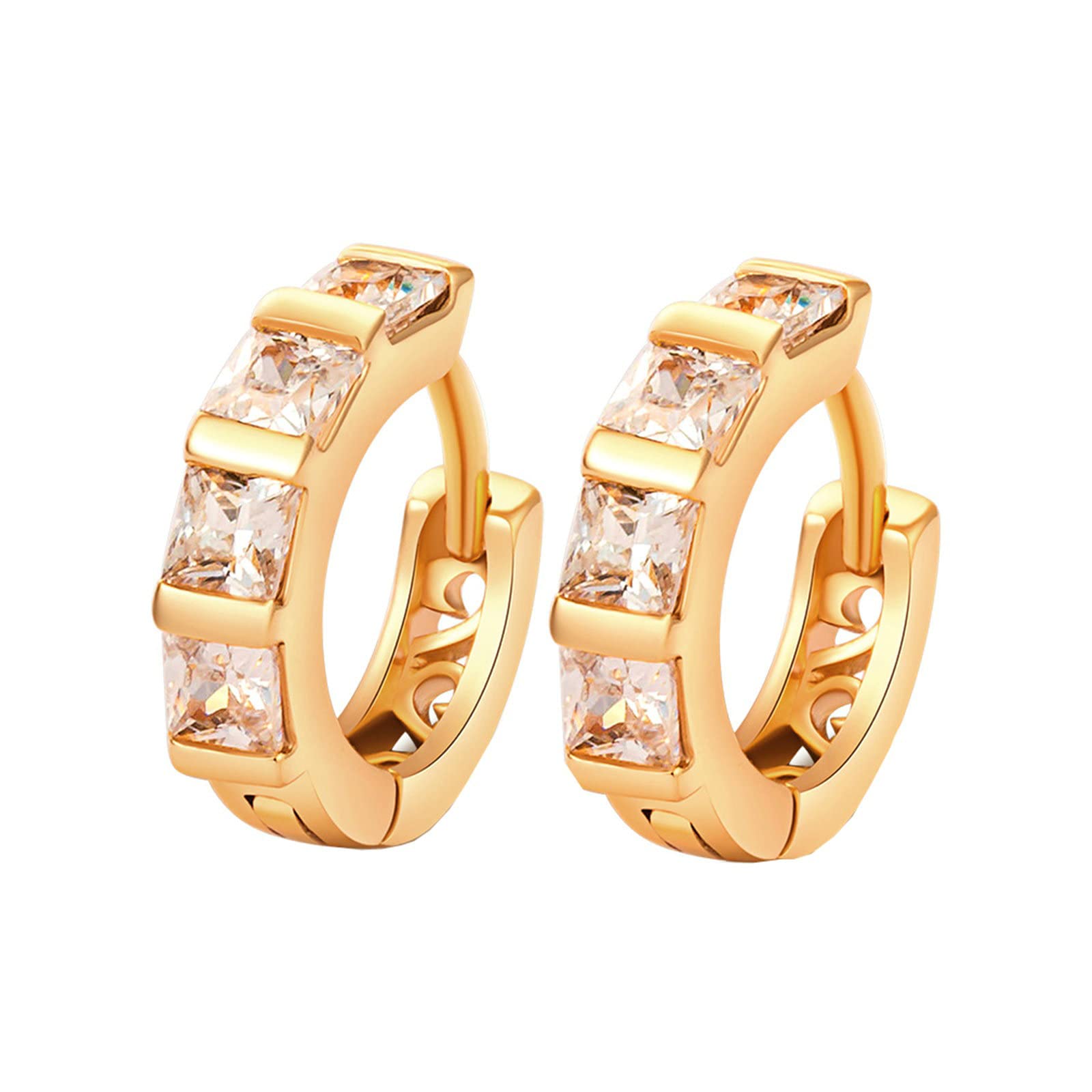 Pendientes de aro para mujer de oro 585, pendientes de mujer con círculo cuadrado de moissanita, pendientes de cumpleaños para novia, oro amarillo