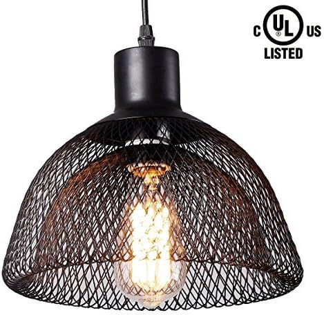 Vintage Style 1 Light Chicken Wire Pendant Light with Black Net Metal Shade in Modern Industrial Edison Style Hanging CL2017042 (Hera Black)
