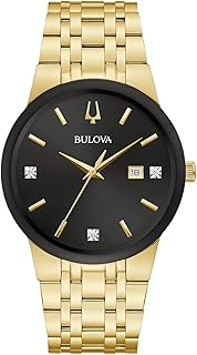 Bulova Men's Modern Gold Tone Stainless Steel 3-Hand Calendar Date Quartz Watch, Diamond Dial