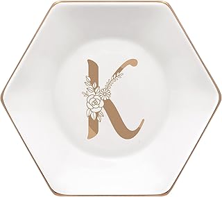 CARAKNOTS Graduation Gifts for Women Ring Dish Initial K Jewelry Dish Teacher Gifts Personalized Monogram Jewelry Tray Cer...
