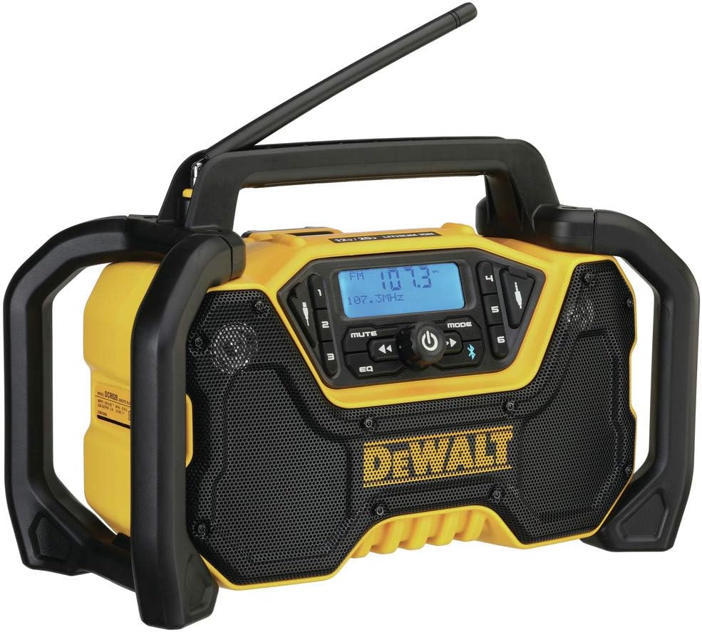 DEWALT 12V/20V MAX Portable Bluetooth Radio, Cordless, 100 ft Range, 3.5” Subwoofers, Jobsite (DCR028B)