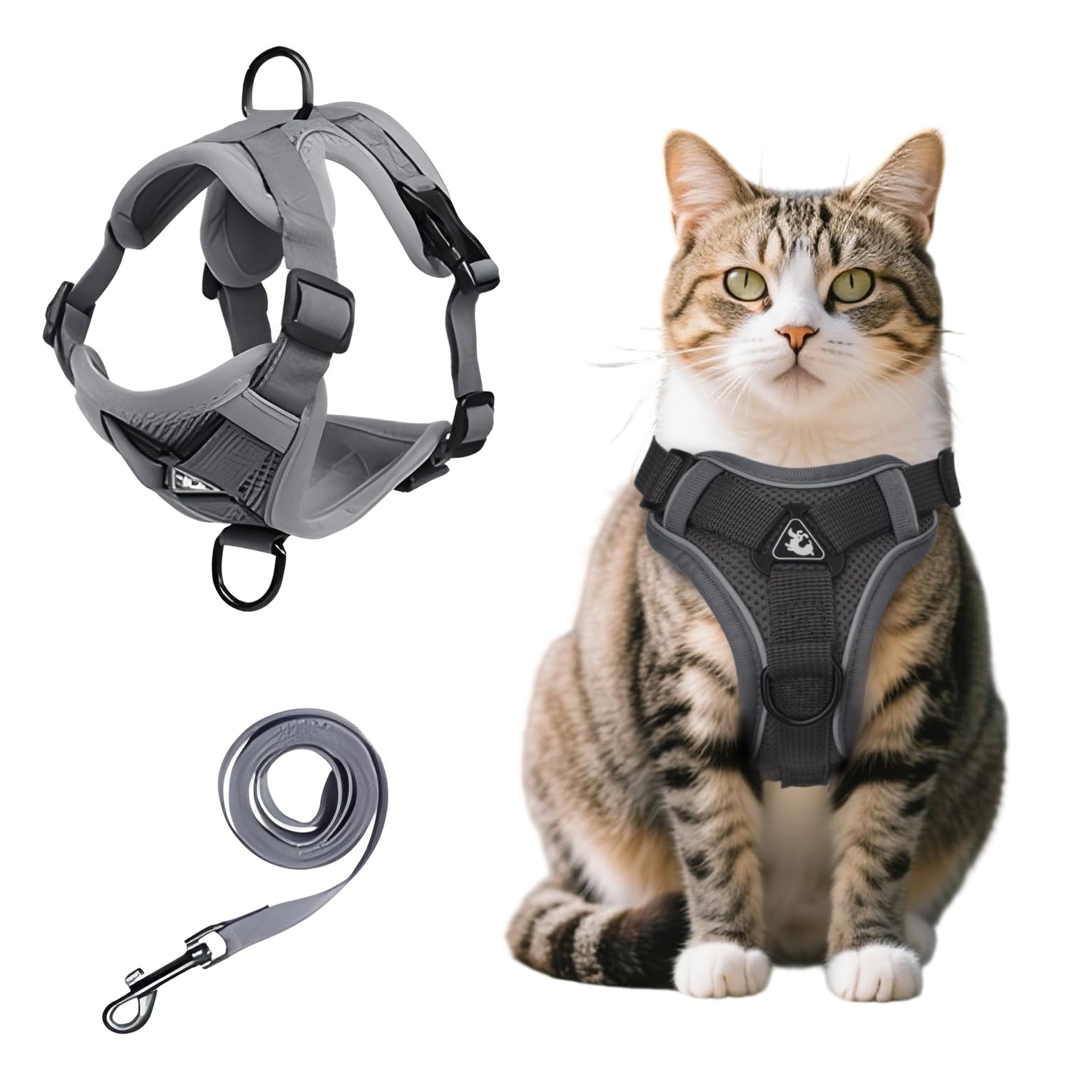 MOTIBACK Anti-Escape Cat Hamess and Leash SetReflective Adjustable Mesh Vest with 150cm Lead for SafeOutdoor walking, Grey (S/lM/L) (s)