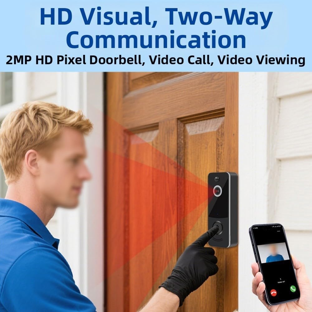 Campanello video WiFi intelligente con citofono visivo HD, rilevamento del movimento, archiviazione foto cloud, alloggiamento in PVC impermeabile e batteria al litio ricaricabile per la sicurezza