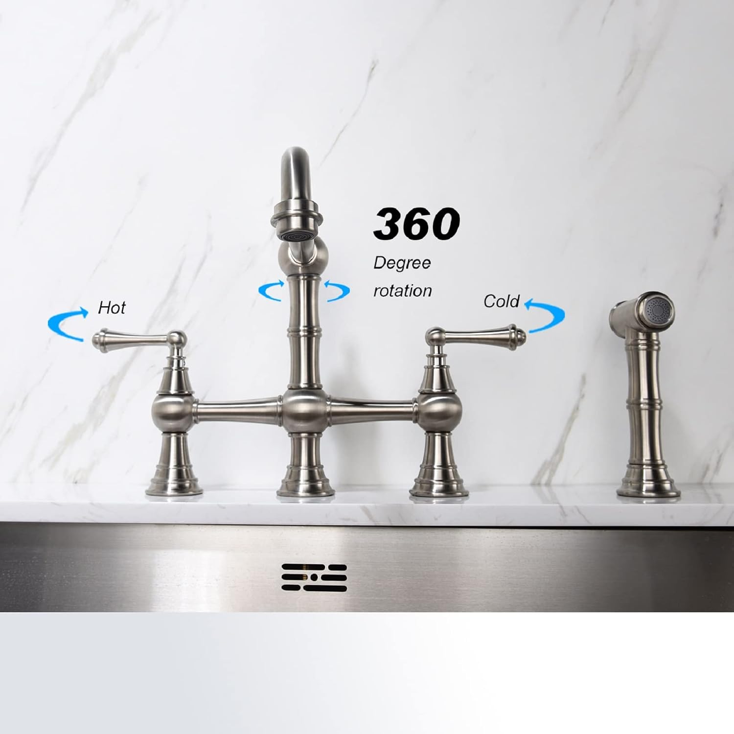 Kitchen Sink Faucet Stainless Steel Brushed Nickel Double Handle Single Hole Faucet Kitchen Faucets with Pull Down Sprayer for Bar Laundry rv Utility Sink