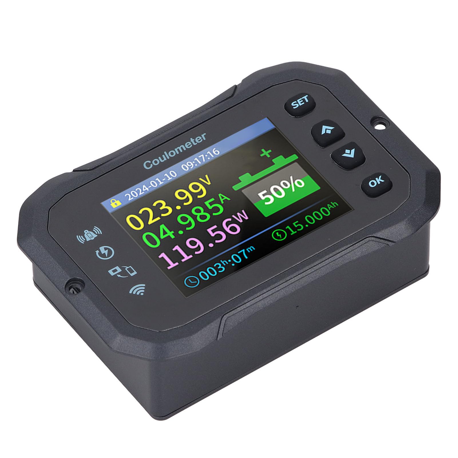 Monitor de Batería WiFi con Derivación 10-100V 0-50A Probador Remoto de Capacidad de Batería Coulómetro Bidireccional para Energía Solar Doméstica RV Baterías de Litio y Plomo