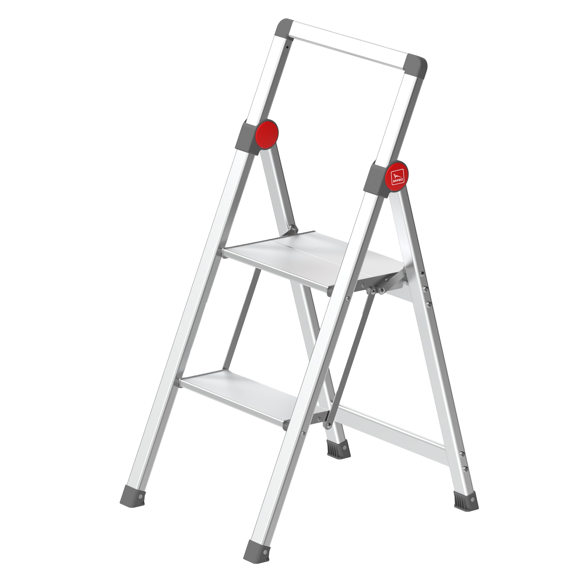 GIERRE Scaletta 2 Gradini Pieghevole Salvaspazio 90H x 41 cm Scala Alluminio con Gradini Zigrinati Profondi 10 Cm Scaletta Pieghevole con Piedini Antiscivolo e Comoda Piattaforma da 30,5 cm