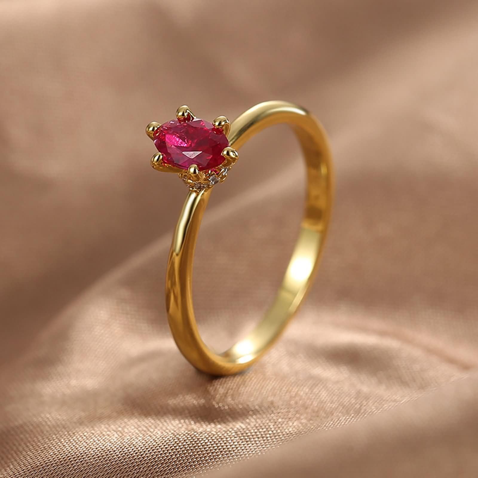 Beydodo Anillo Compromiso Oro 9 14 18 K para Mujer con Marquesa con Rubí Creado y Moissanita, Anillo Mujer Oro Matrimonio